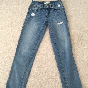 Medium Wash Garage Distressed Girlfriend Jeans